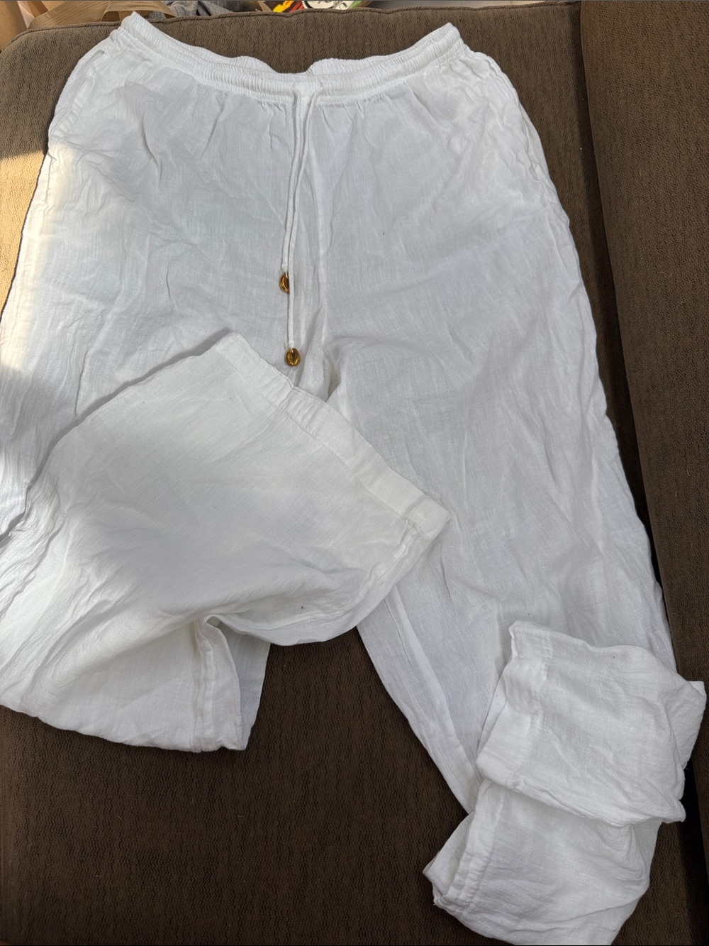blue island White Lightweight %100 cotton Drawstring Pants